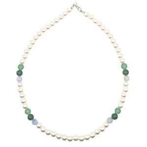 18" Faux Pearl Necklace with Aventurine & Blue Lace Agate Beads,‎ Classic Style